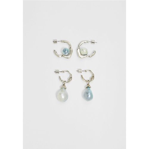 Lot 2 paires de boucles d’oreilles anneau avec perles texturées OS - Stradivarius - Modalova