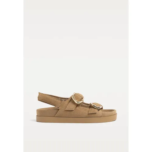 Sandales plates cuir boucles 35 - Stradivarius - Modalova