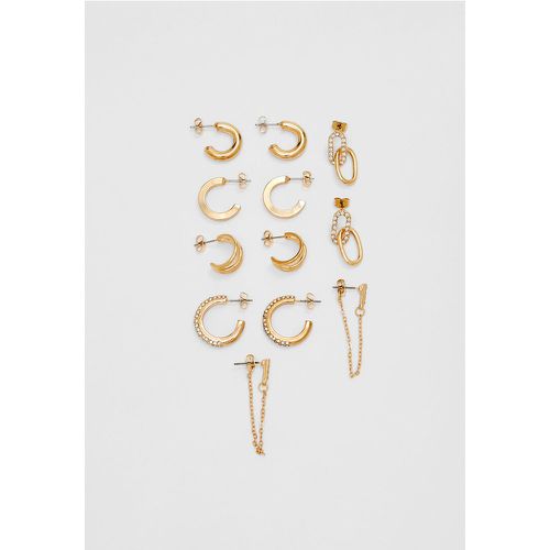 Lot 6 paires de boucles d’oreilles strass et anneaux OS - Stradivarius - Modalova