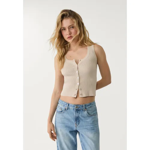Débardeur côtelé boutonné XS - Stradivarius - Modalova