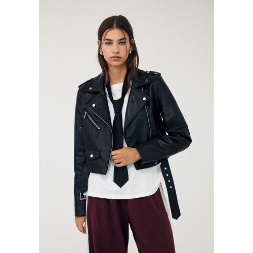 Blouson motard avec ceinture en similicuir XS - Stradivarius - Modalova