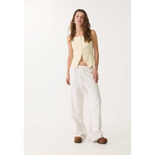 Gilet mi-long noué à rayures en lin XS - Stradivarius - Modalova