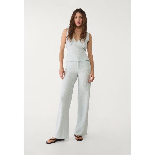 Pantalon straight brodé en lin 32 - Stradivarius - Modalova