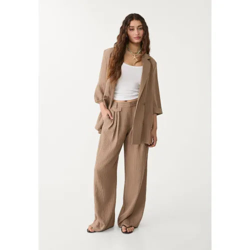 Pantalon fluide froissé rayé en lin 34 - Stradivarius - Modalova