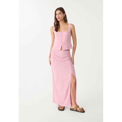 Jupe midi split latérale en lin XS - Stradivarius - Modalova