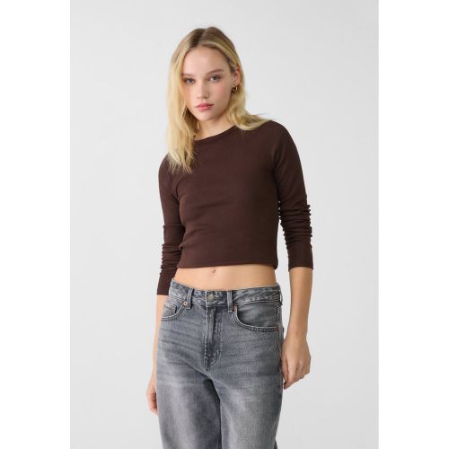 T-shirt à manches longues en maille côtelée XS - Stradivarius - Modalova