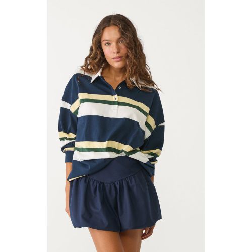 Top polo oversize à rayures Écru XS - Stradivarius - Modalova