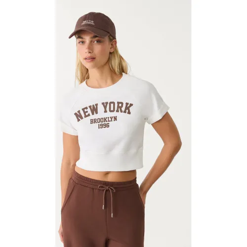 T-shirt court message Écru XS - Stradivarius - Modalova