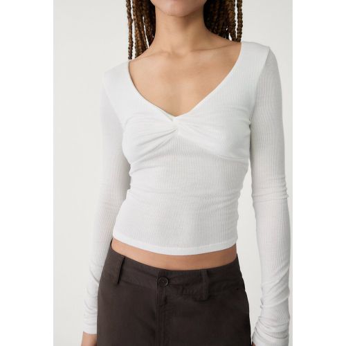 Top décolleté nœud Écru XS - Stradivarius - Modalova