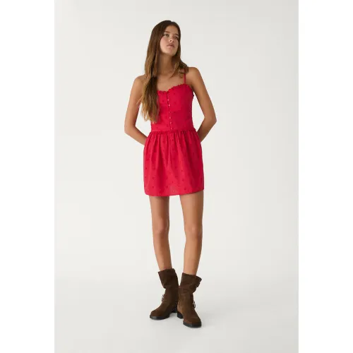 Robe courte brodée à bretelles XS - Stradivarius - Modalova