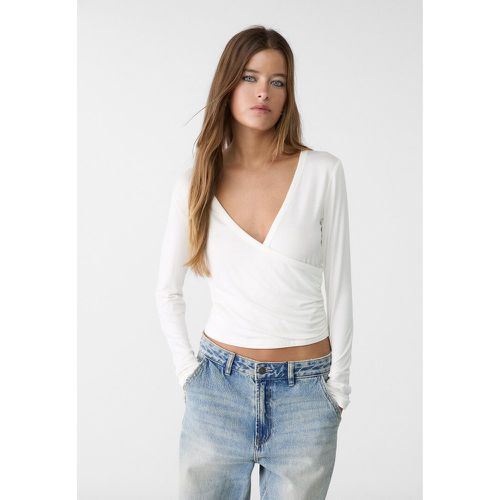 Top en viscose à col en V Écru XS - Stradivarius - Modalova