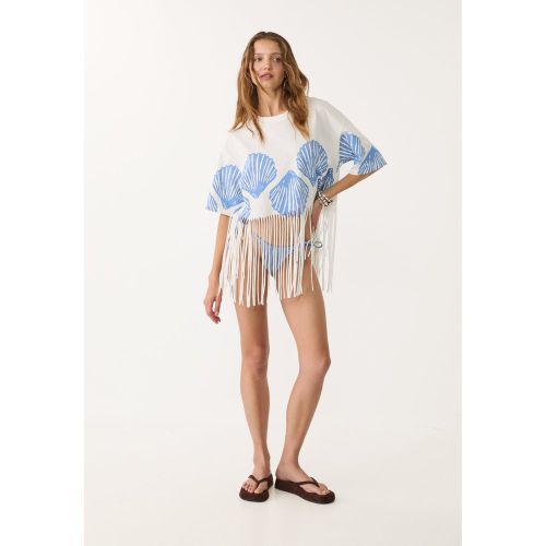 T-shirt à franges et coquillages Écru XS - Stradivarius - Modalova