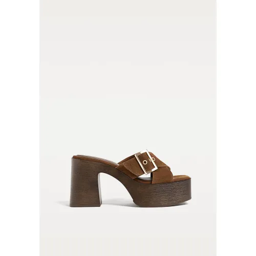 Sandales en cuir à talon et plateforme 35 - Stradivarius - Modalova