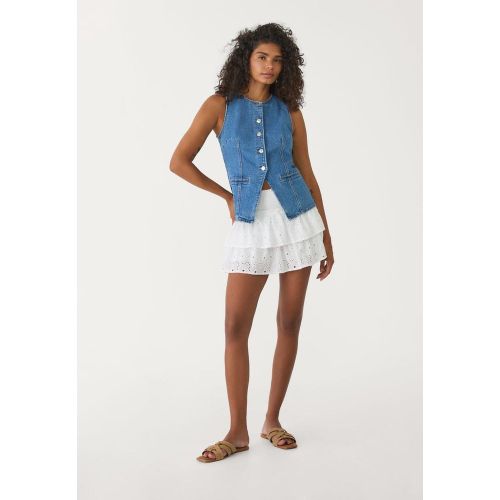 Top en jean boutons DENIM BLEU MOYEN CLAIR DÉLAVÉ XS - Stradivarius - Modalova
