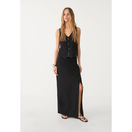 Jupe midi fente latérale en lin XS - Stradivarius - Modalova
