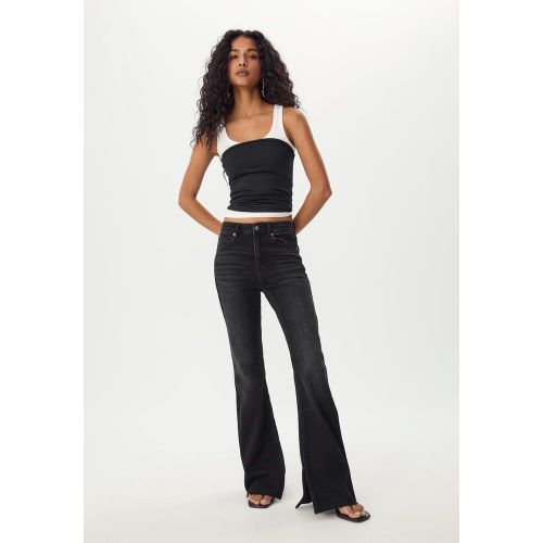 D74 Jeans flare slit NOIR DÉSENCOLLÉ DÉLAVÉ 32 - Stradivarius - Modalova