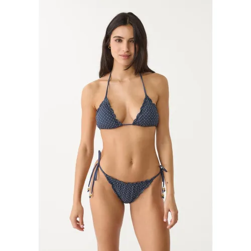 Haut de bikini triangle texturé à imprimé Écru XS - Stradivarius - Modalova