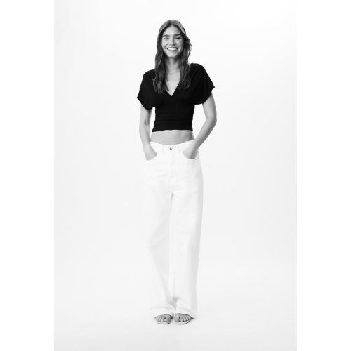 T-shirt froncé col en v XS - Stradivarius - Modalova