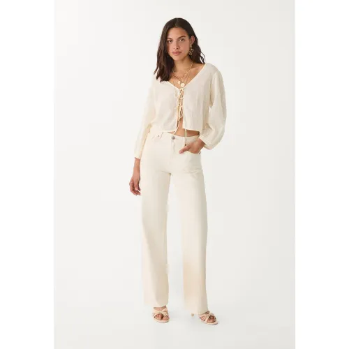 Blouse fluide brodée Écru XS - Stradivarius - Modalova