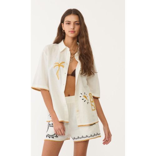 Chemise brodée en lin XS - Stradivarius - Modalova