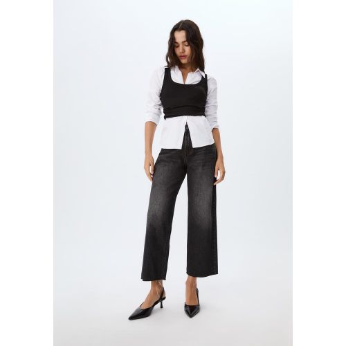 D96 Jean droit court DENIM NOIR EFFET DÉLAVÉ 32 - Stradivarius - Modalova