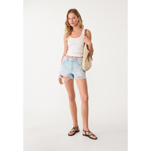 D75 Short en jean déchiré DENIM BLEU CLAIR DÉLAVÉ 32 - Stradivarius - Modalova