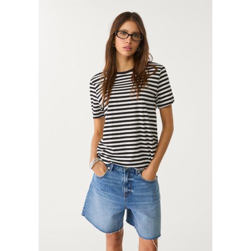 T-shirt basique regular fit à col rond et rayures XS - Stradivarius - Modalova
