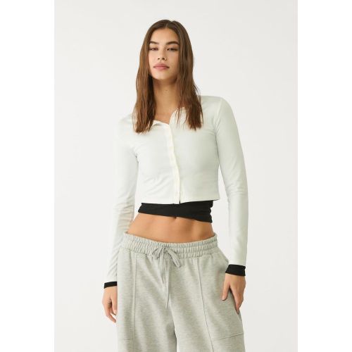 T-shirt manches longues boutons Écru XS - Stradivarius - Modalova