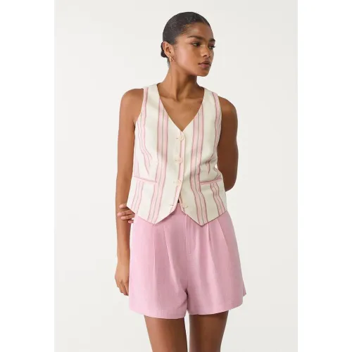 Veste sans manches lin à rayures avec boutons XS - Stradivarius - Modalova