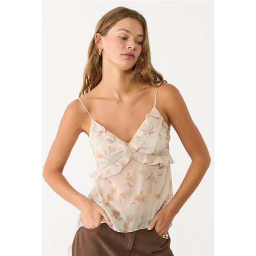 Top fluide imprimé volants Écru XS - Stradivarius - Modalova