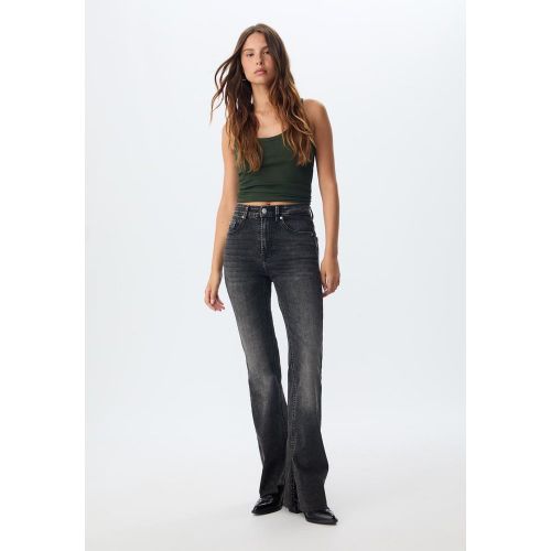 D74 Jean flare split DENIM NOIR EFFET DÉLAVÉ 32 - Stradivarius - Modalova