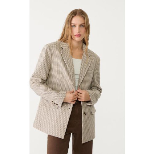 Blazer pied-de-poule Écru XS - Stradivarius - Modalova