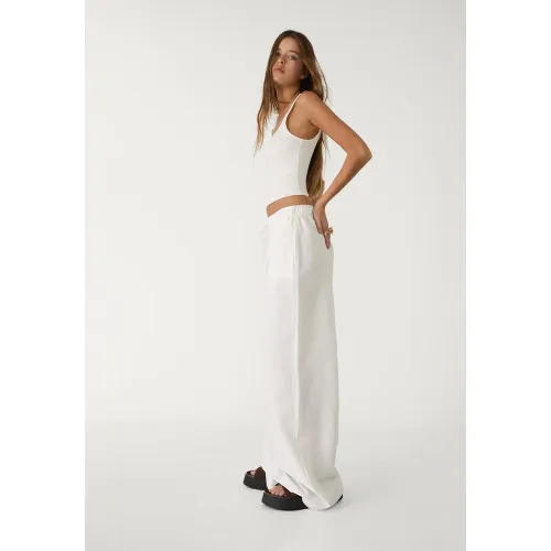 Pantalon wide leg avec lin XS - Stradivarius - Modalova