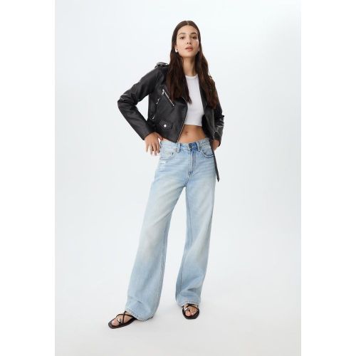 Blouson motard avec ceinture en similicuir XS - Stradivarius - Modalova