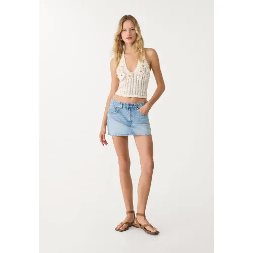 Top encolure américaine crochet fleurs XS - Stradivarius - Modalova
