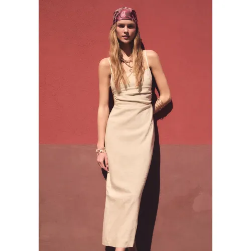 Robe midi dos nu en lin XS - Stradivarius - Modalova
