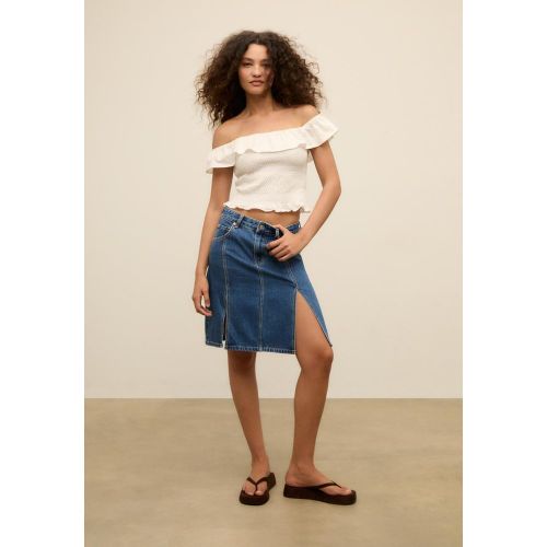 Jupe midi en denim à double fente 32 - Stradivarius - Modalova
