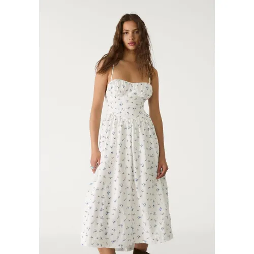 Robe longue imprimée Écru XS - Stradivarius - Modalova