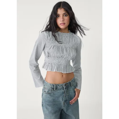 Chemise froncée à carreaux vichy XS - Stradivarius - Modalova