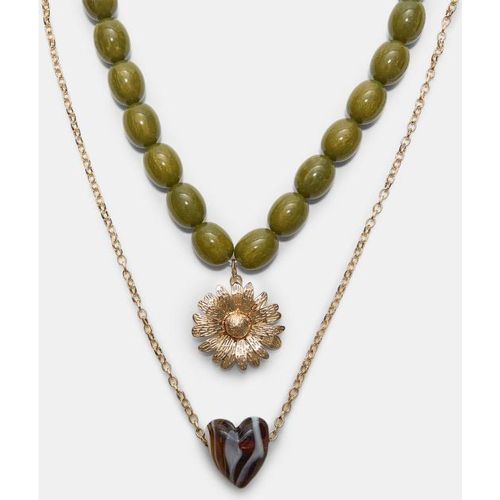 Ensemble de 2 colliers à perles, soleil et cœur OS - Stradivarius - Modalova