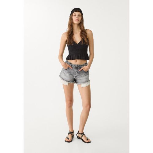 Short micro denim DENIM GRIS FONCÉ DÉLAVÉ 32 - Stradivarius - Modalova