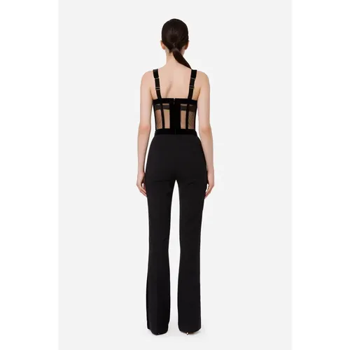 Jumpsuit With Embroidered Tulle Bustier - Elisabetta Franchi - Modalova