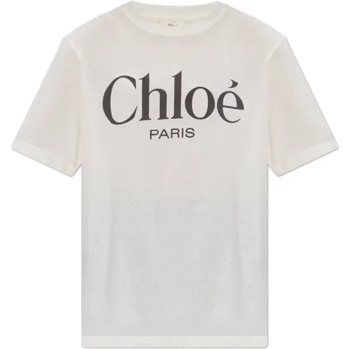 Chloé - Tops > T-Shirts - Beige - Chloé - Modalova