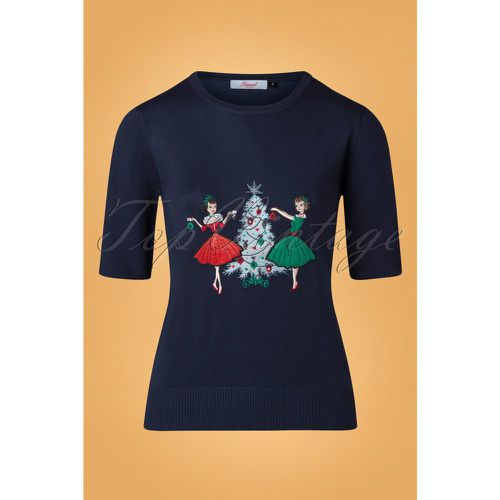 Vintage Christmas Holiday Jumper Années 50 en Marine - Banned Retro - Modalova