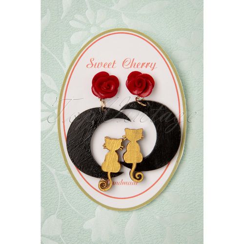 Golden Cat Black Moon Earrings Années 50 - sweet cherry - Modalova