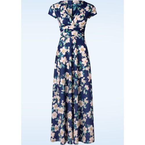 Robe longue fleurie Rinda en marine - vintage chic for topvintage - Modalova