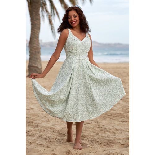 Robe corolle fleurie Lissa Minty en lin et menthe - miss candyfloss - Modalova