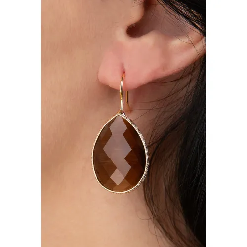 Boucles d'oreilles pendantes Lavina Cat Eye Stone en café - Day&Eve by Go Dutch Label - Modalova