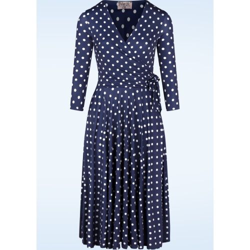 Robe évasée à pois Colette en marine - vintage chic for topvintage - Modalova