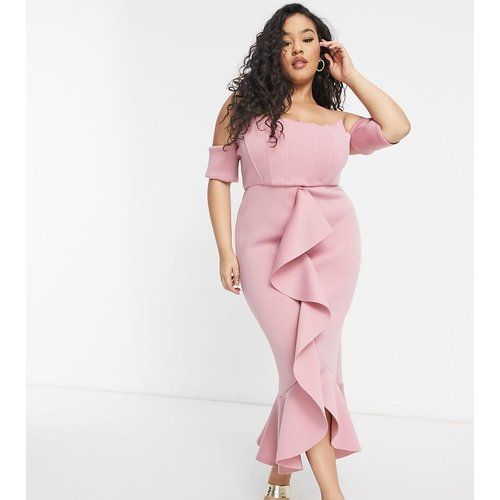 Exclusivité - Robe mi-longue façon corset à épaules dénudées et ourlet évasé - poudré - True Violet Plus - Modalova